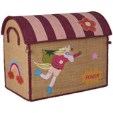 Rice Raffia Legetøj Baskets Med Hero Theme - Pink - Sæt Of 3