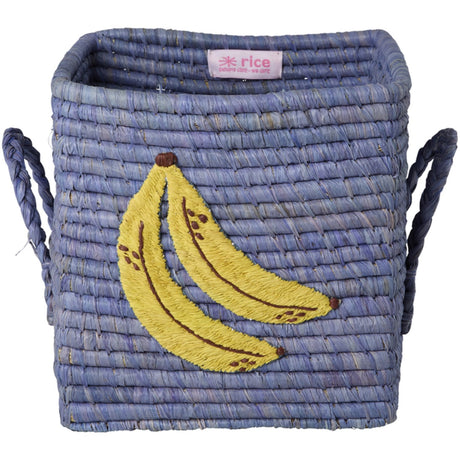 Rice Raffia Square Kurv Med Big Banana Embroidery Og Raffia Handles - Small
