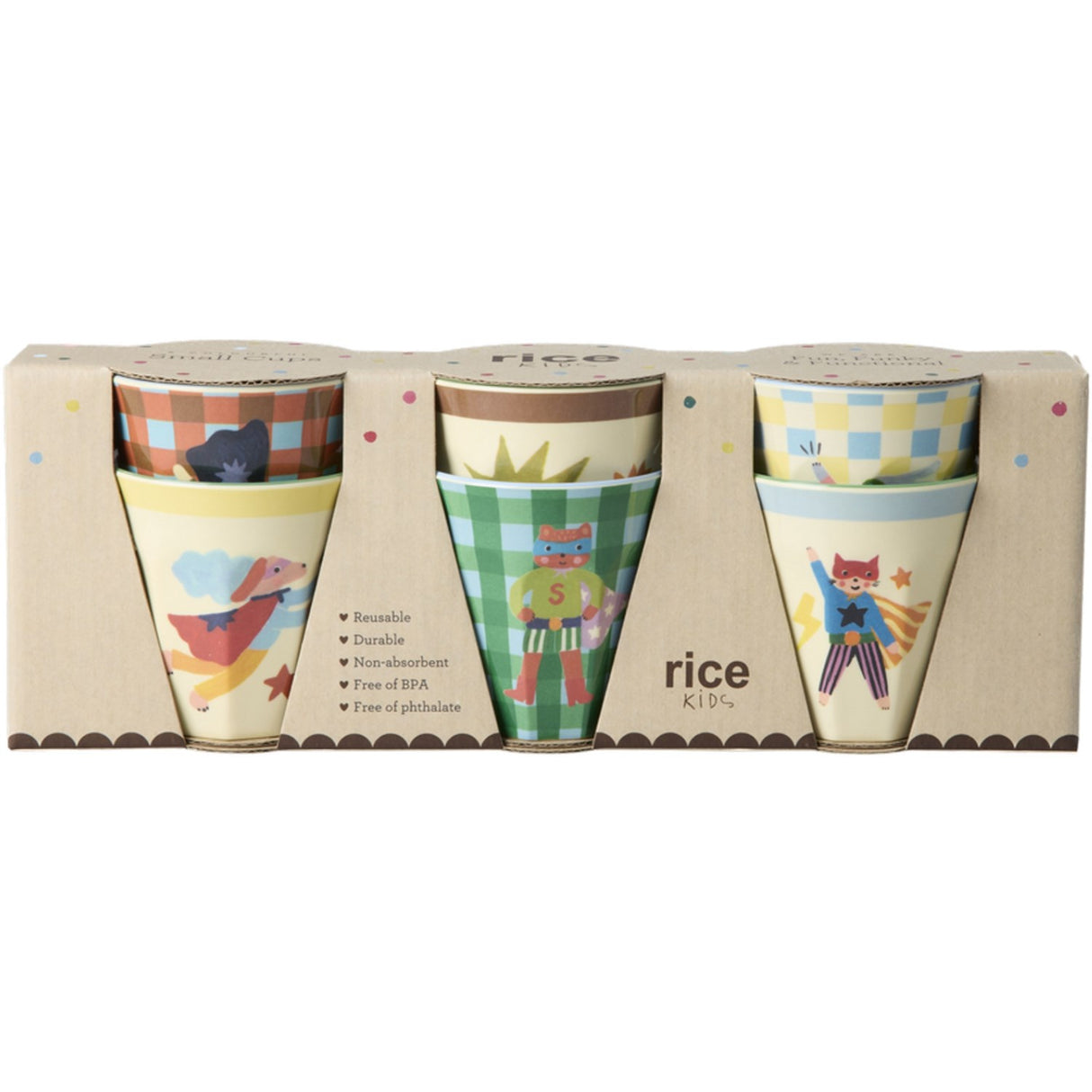 Rice Melamin Kids Kop Med Hero Print - Green - Small - 6 Pak - 160 Ml