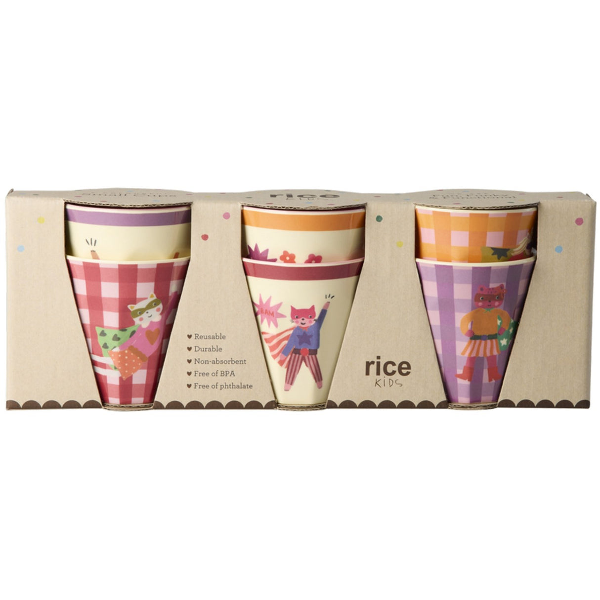 Rice Melamin Kids Kop Med Hero Print - Pink - Small - 6 Pak - 160 Ml
