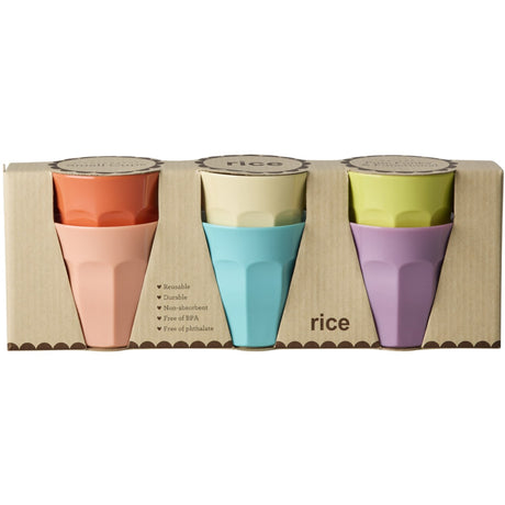 Rice Melamin Cups In Asst. Glory Days Colors - Small - 6 Pak - 160 Ml