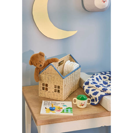 Rice Paper Rope Magazine Holder In House Shape Med Blue Details