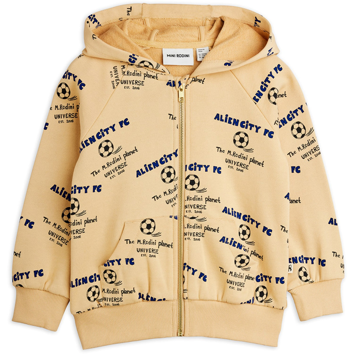 Mini Rodini Beige Alien City Fc AOP Zip Hættetrøje