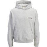 Jack & Jones Junior White Melange Jornorrebro Typo Back Sweat Hætte Sn Jnr