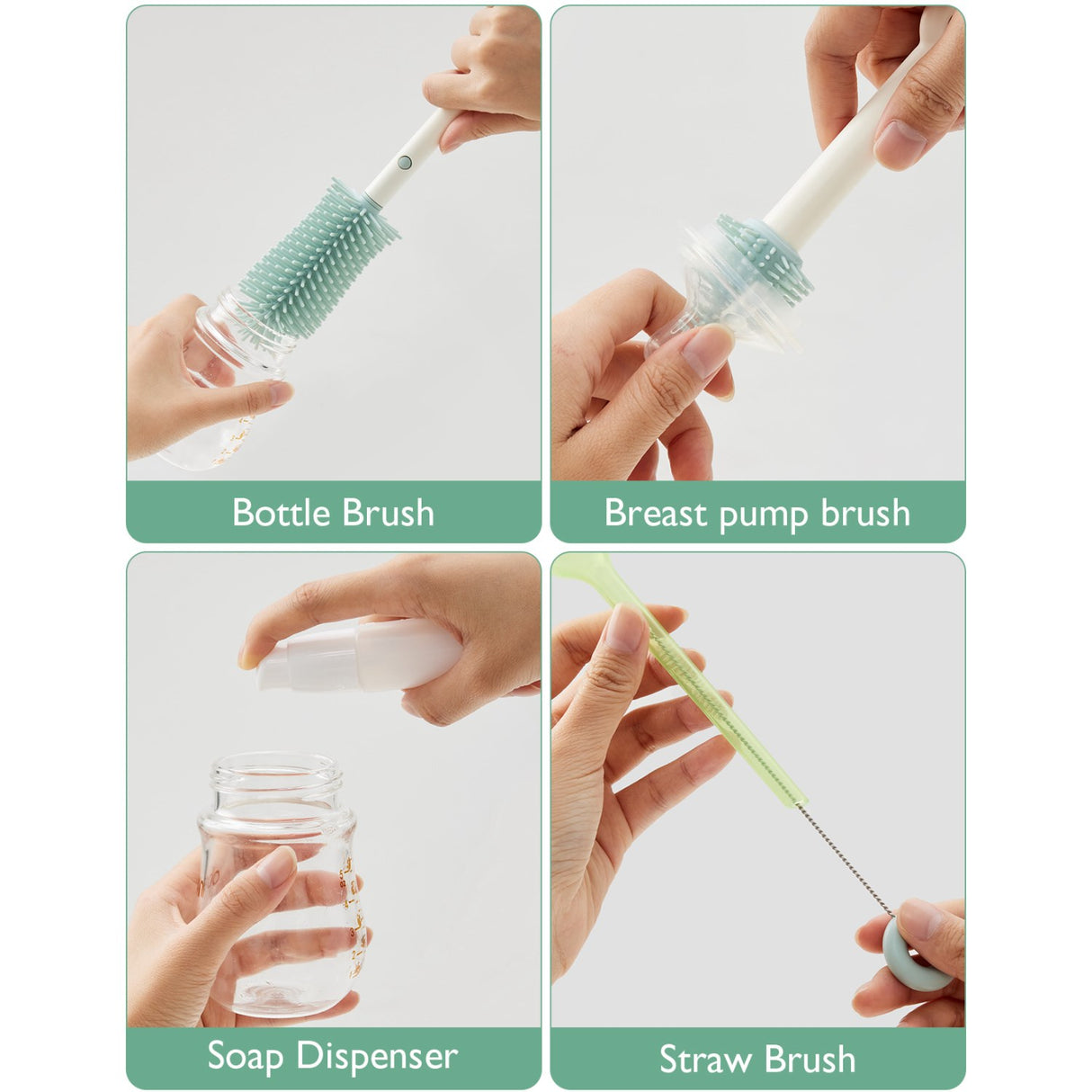 Momcozy Green 7 In 1 Baby Flaske Børste Sæt