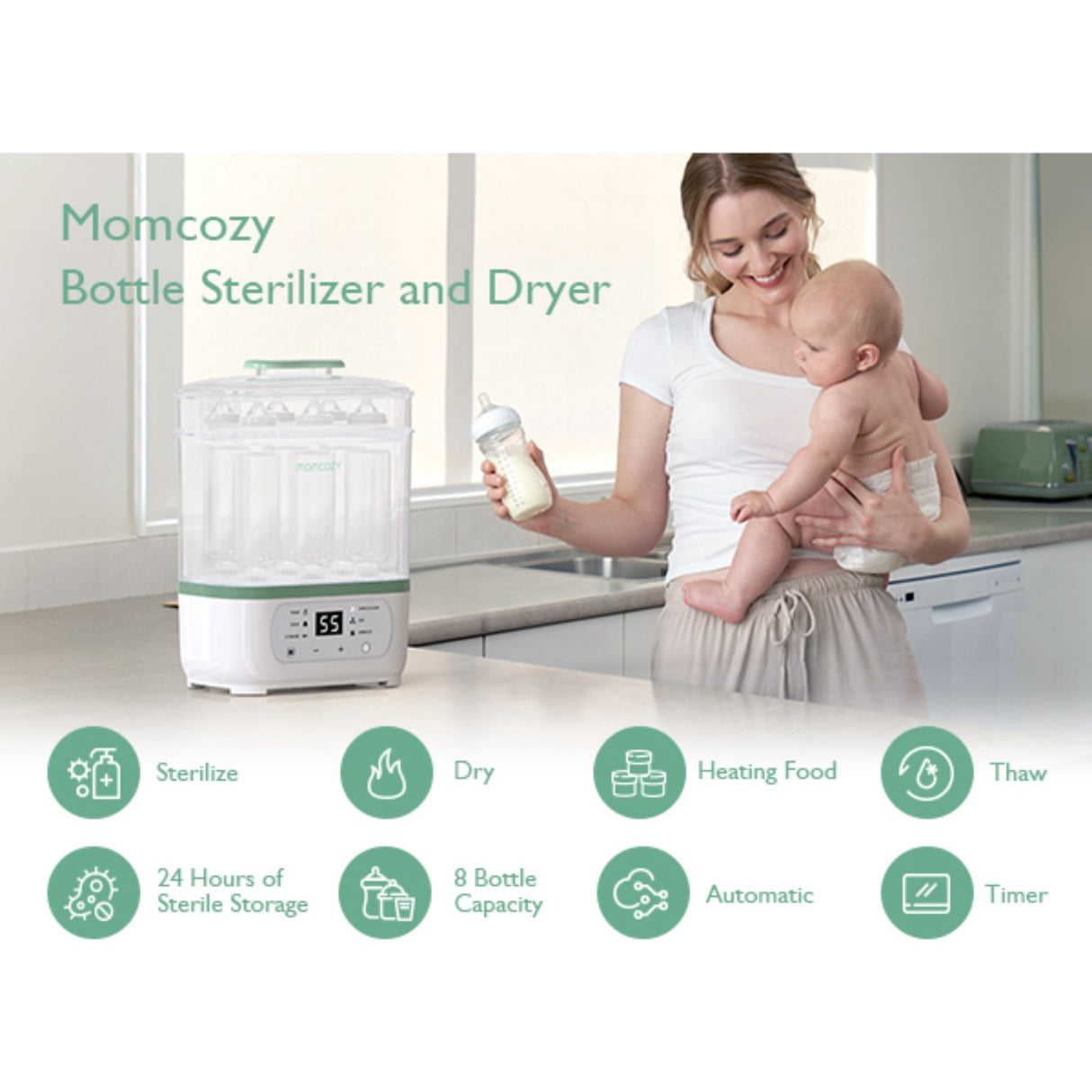 Momcozy 8-in-1 Elektrisk Damp Baby Flaske Sterilisator