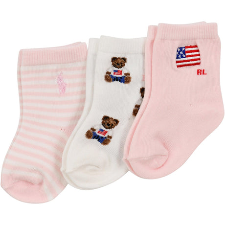 Ralph Lauren Baby White/Pink Crew Strømper 3-Pak