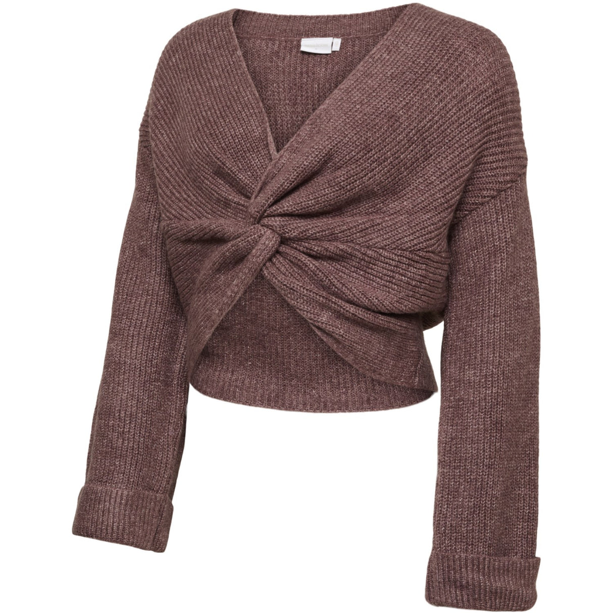 Mama;licious Rose Taupe Melange Mlsvala L/S Crop Strik Top Noos