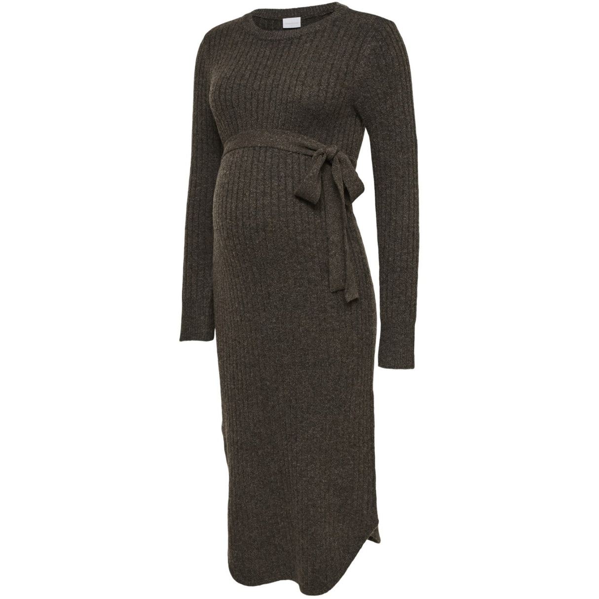 Mama;licious Hot Fudge Melange Mlelin L/S Strik Midi Kjole