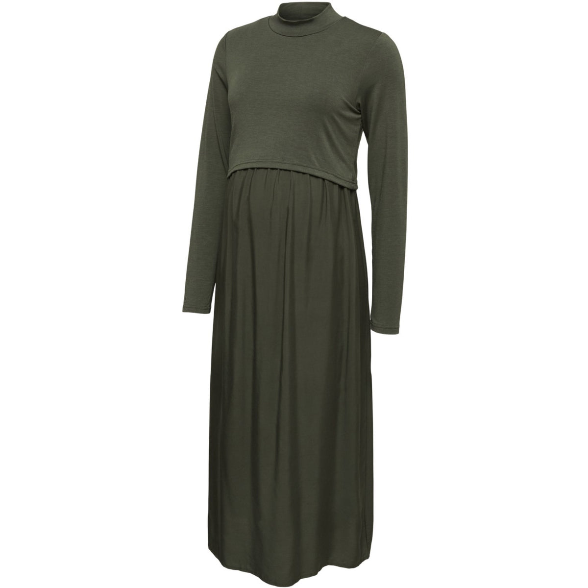 Mama;licious Rifle Green Mlcathy June Ls Mix Midi Kjole 2F