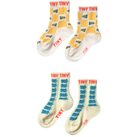 TinyCottons Dusty Yellow/off White Flowers Medium Strømper