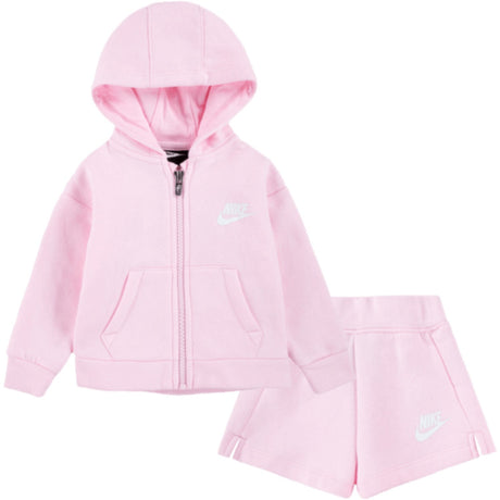 NIKE Pink Foam Club Fleece Fz & Shorts Sæt