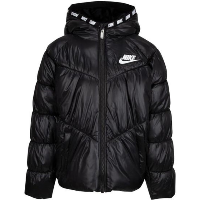 NIKE Black Chevron Cinched Puffer Jakke