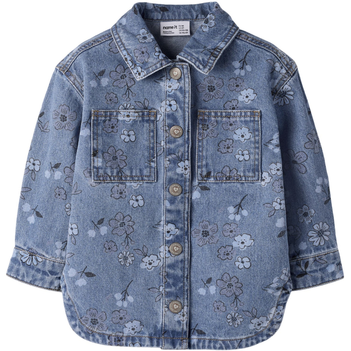 Name It Medium Blue Denim Flower Nmfjoy Dnm AOP Jakke 2633-Im