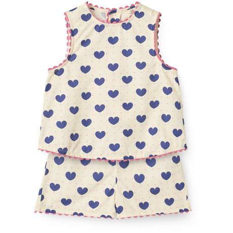 COPENHAGEN COLORS x Luksusbaby Heart Aop Ocean Heart and Dots Bluse m/Shorts Sæt