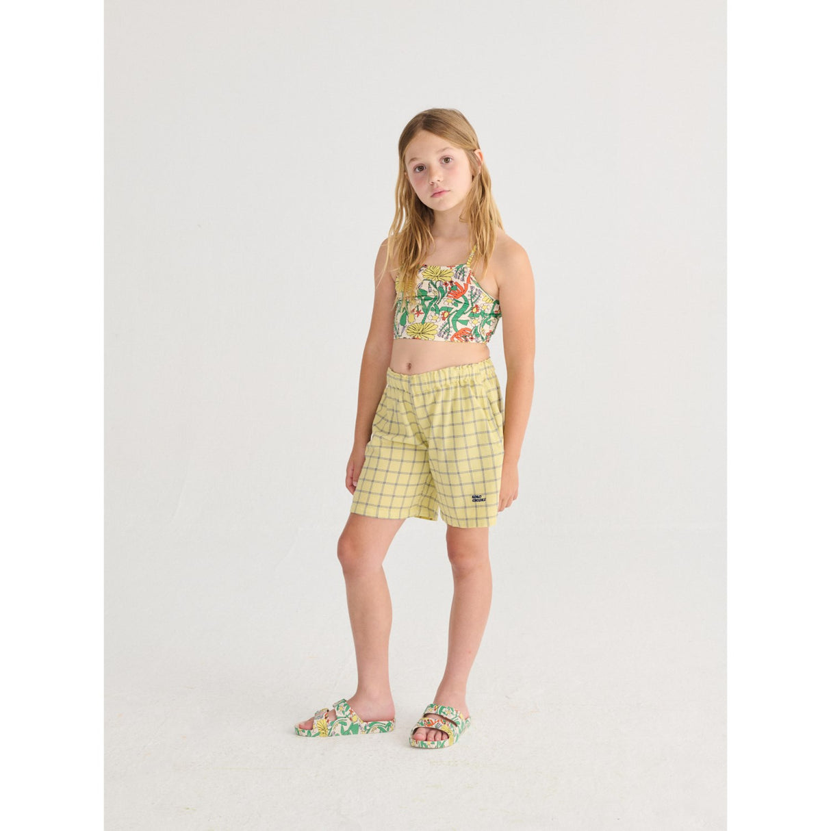 Bobo Choses Yellow Spicy Window Pane Woven Bermuda Shorts