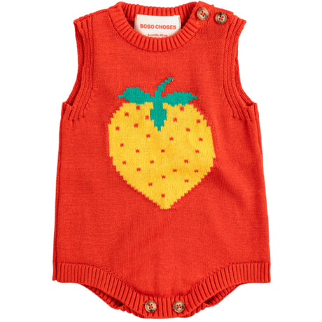 Bobo Choses Red Pixel Strawberry Strikket Romper