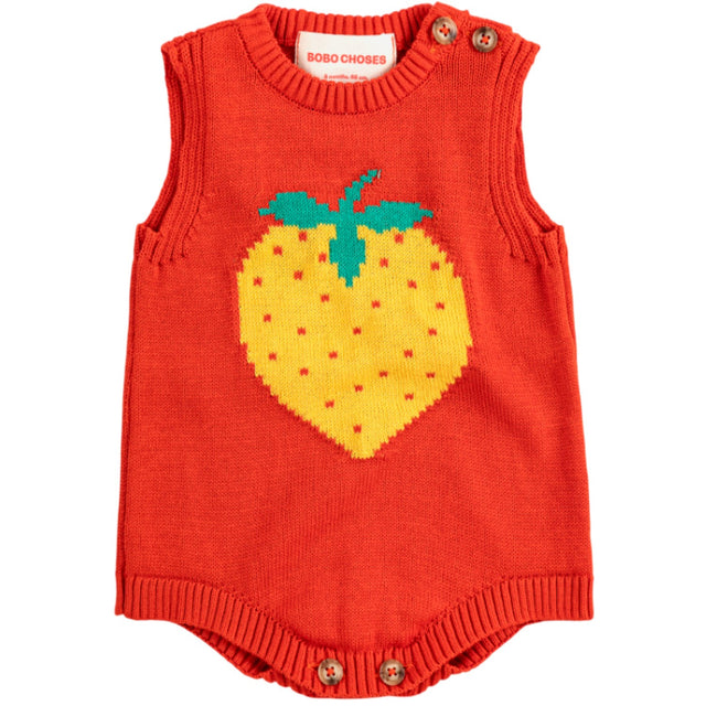 Bobo Choses Red Pixel Strawberry Strikket Romper