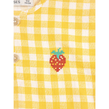 Bobo Choses Yellow Pixel Strawberry Vichy Woven Bluse