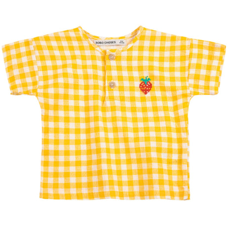 Bobo Choses Yellow Pixel Strawberry Vichy Woven Bluse