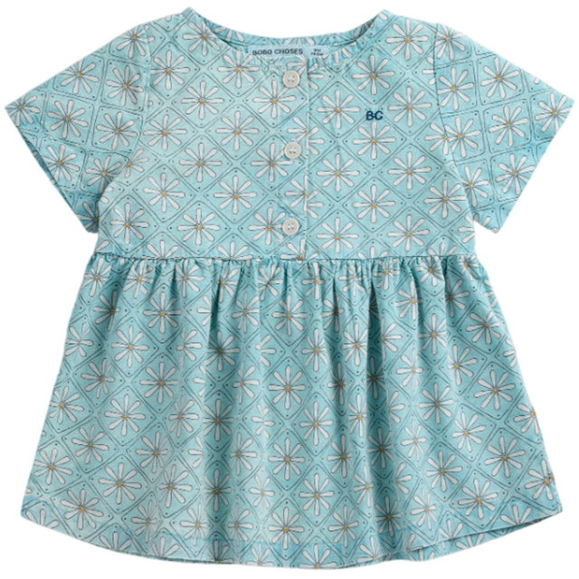 Bobo Choses Light Blue Daisy Mosaic All Over Woven Kjole