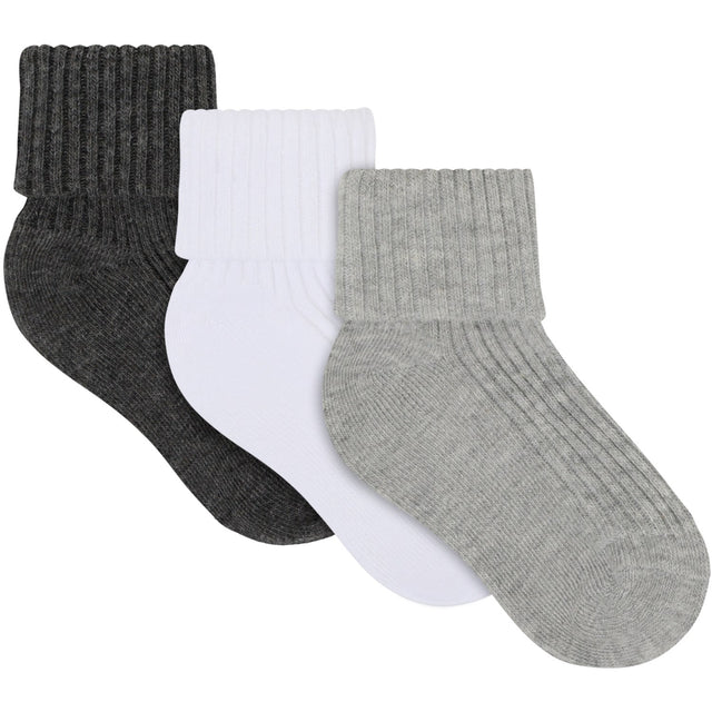 Minymo Light Grey Melange Baby 2X2 Rib Strømpe 3-Pak