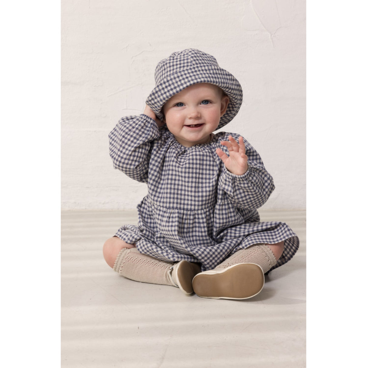 MarMar Cotton Linen Marine Check Dawson B Kjole