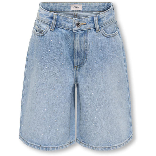 kids ONLY Medium Blue Denim Rhinestones Kogsonny Hw Wide Rhinst Dnm Shorts Azg