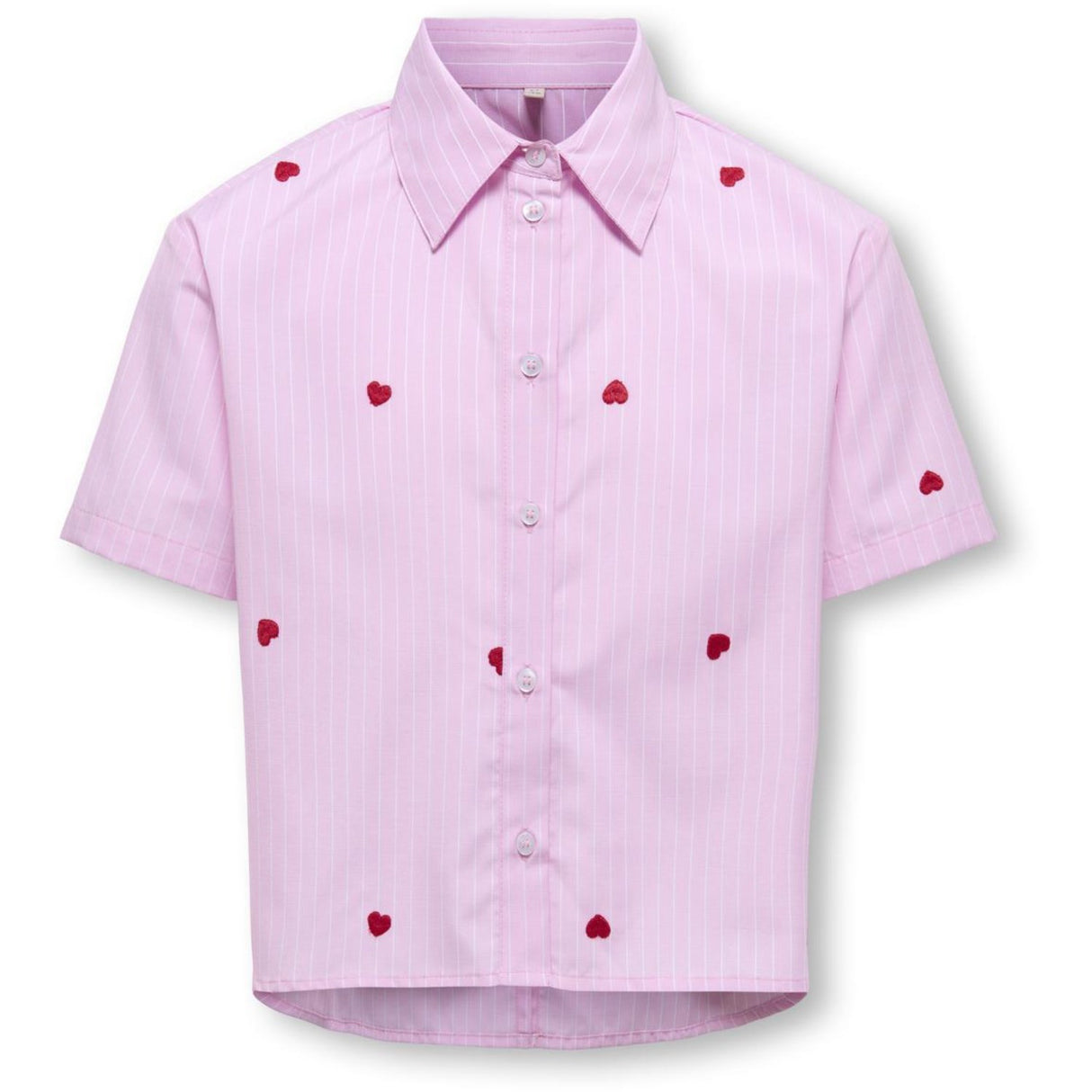 kids ONLY Begonia Pink Cloud Dancer/Emb Red Hearts Kognew Lina Ss Stripe Emb Skjorte Wvn