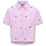 kids ONLY Begonia Pink Cloud Dancer/Emb Red Hearts Kognew Lina Ss Stripe Emb Skjorte Wvn