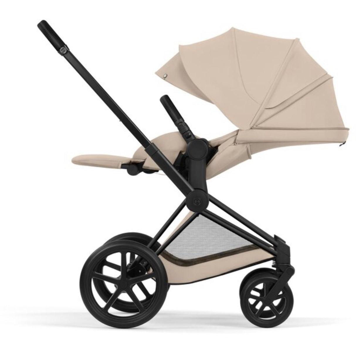 Cybex Cozy Beige/Beige Priam Comfort Matt Black Inklusiv Foldbar Liggedel