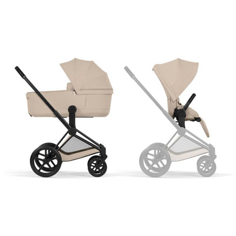 Cybex Cozy Beige/Beige Priam Comfort Matt Black Inklusiv Foldbar Liggedel
