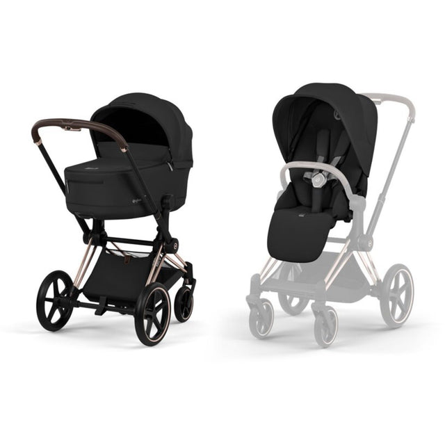 Cybex Sepia Black/Black Priam Comfort Rosegold Inklusiv Foldbar Liggedel