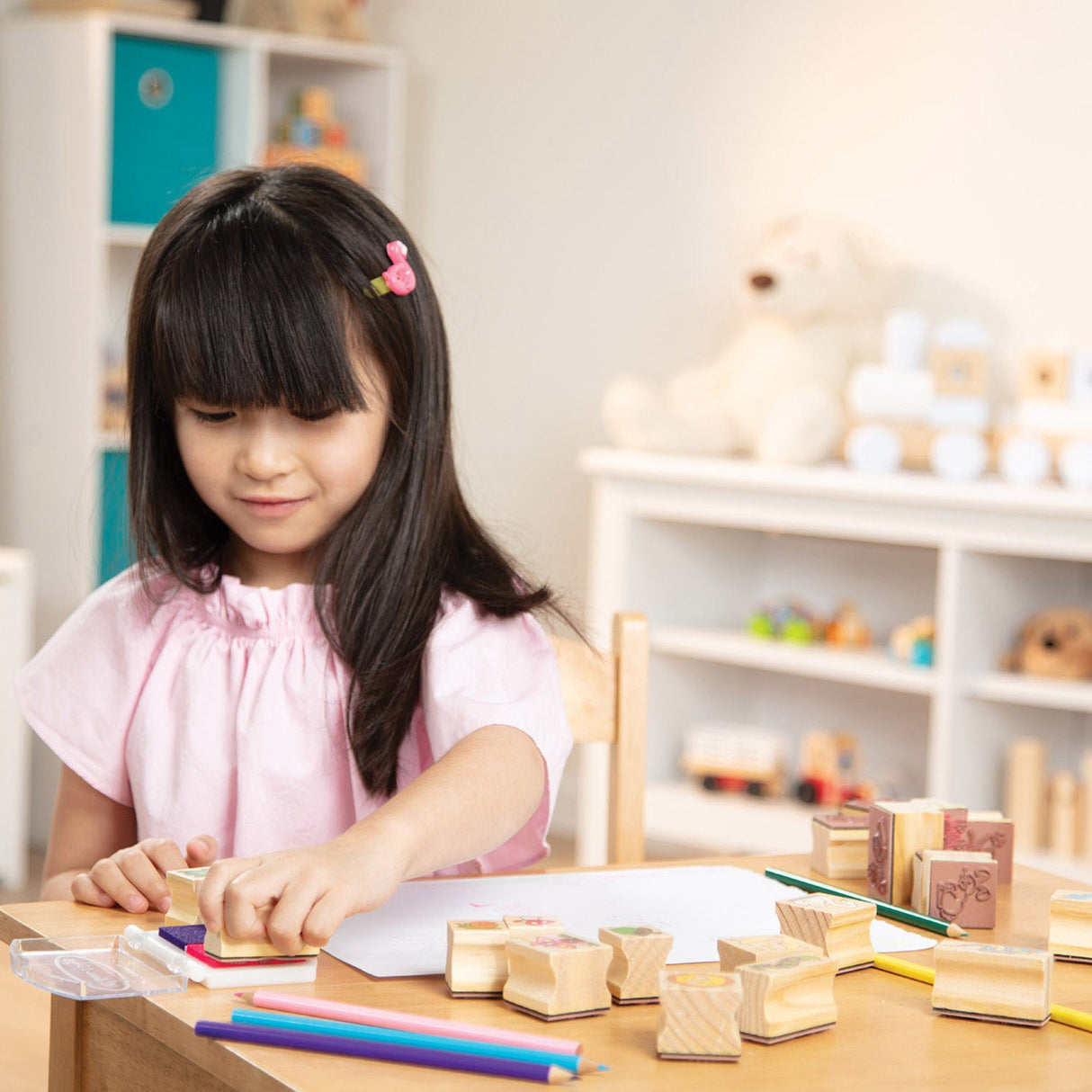 Melissa & Doug Multifarvet Wooden Stamp-A-Scene Fairy Garden