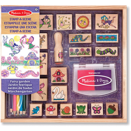 Melissa & Doug Multifarvet Wooden Stamp-A-Scene Fairy Garden