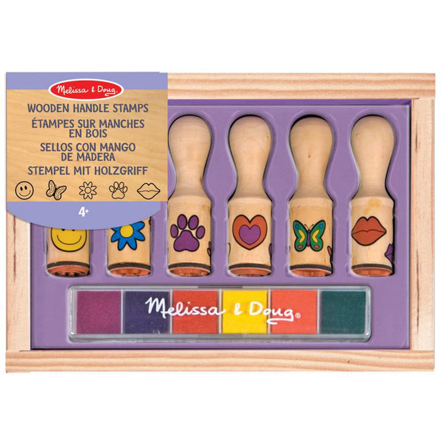 Melissa & Doug Multifarvet Wooden Stamp Set Happy Handles