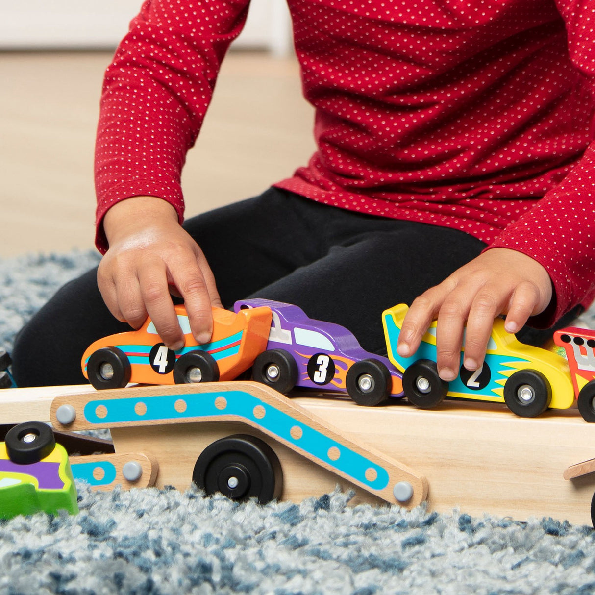 Melissa & Doug Multifarvet Biltransporter "Mega Racerbiler" Sæt