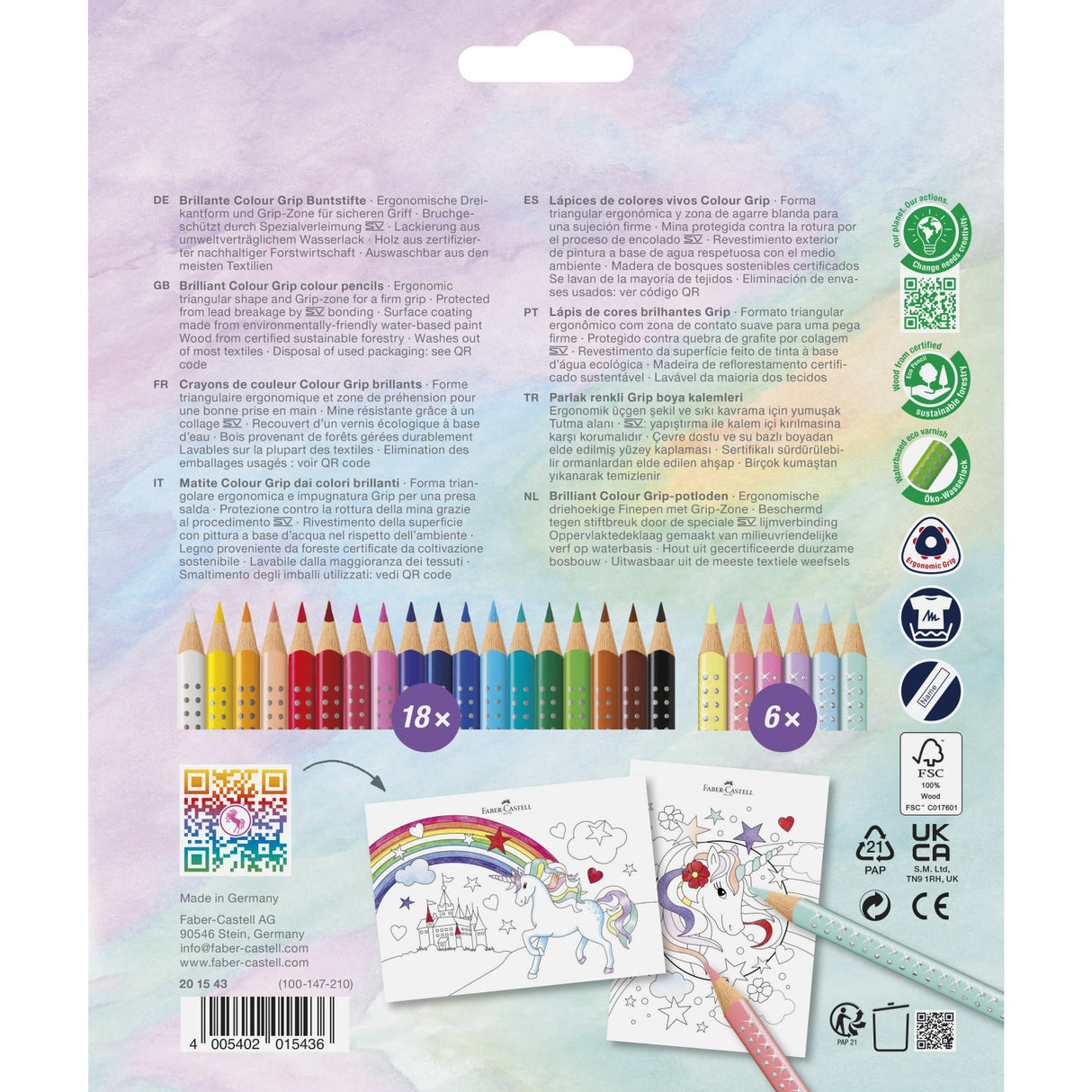 Faber-Castell 18+6 Grip Unicorn Farveblyanter, Sparkle