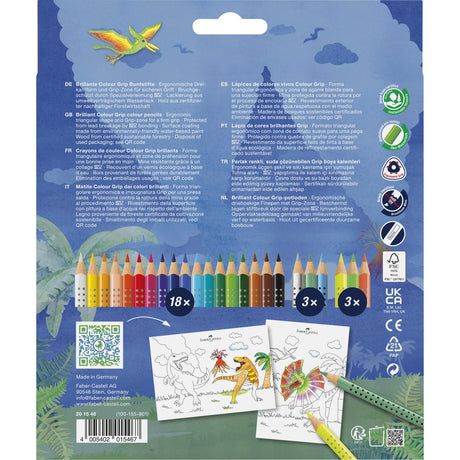 Faber-Castell 18+6 Grip Akvarel Farveblyanter + Klistermærker, Dinosaur