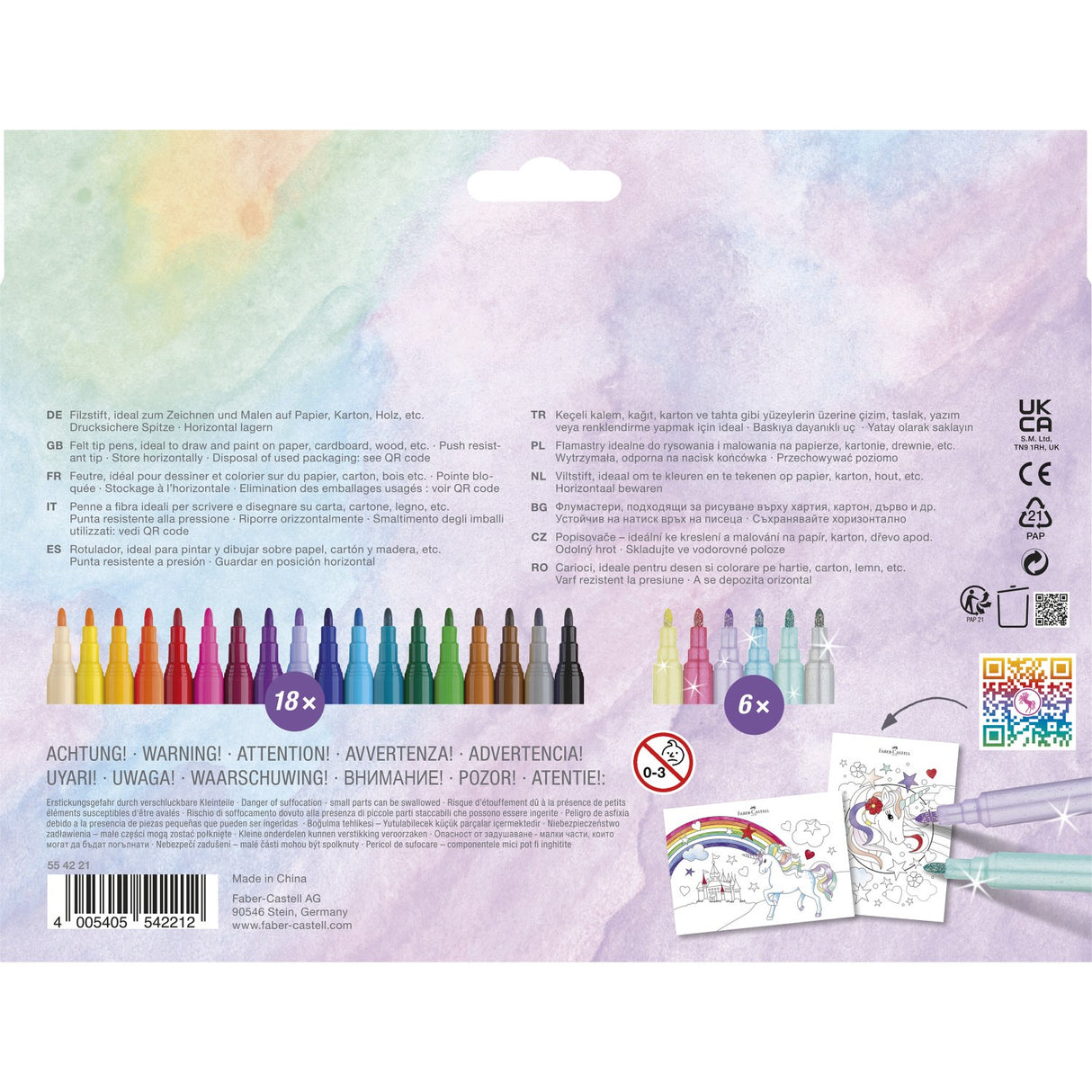 Faber-Castell Unicorn Tuscher - 18 Farver + 6 Glittertusser