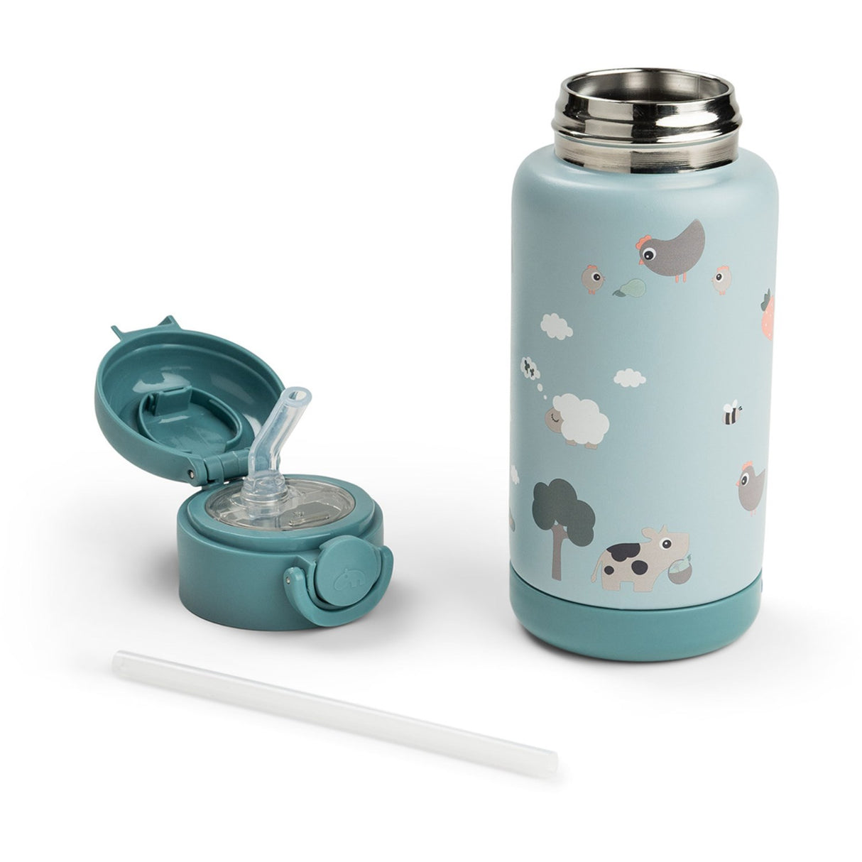 DonebyDeer Blue Tiny Farm Insulated Sugerør Flaske