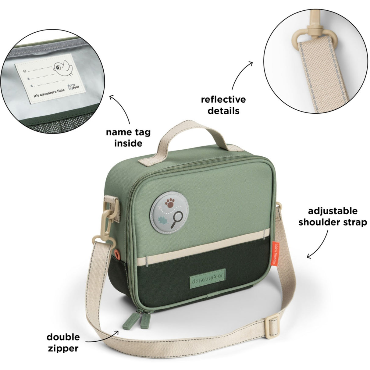 DonebyDeer Green Tiny Trails Insulated Lunch Taske