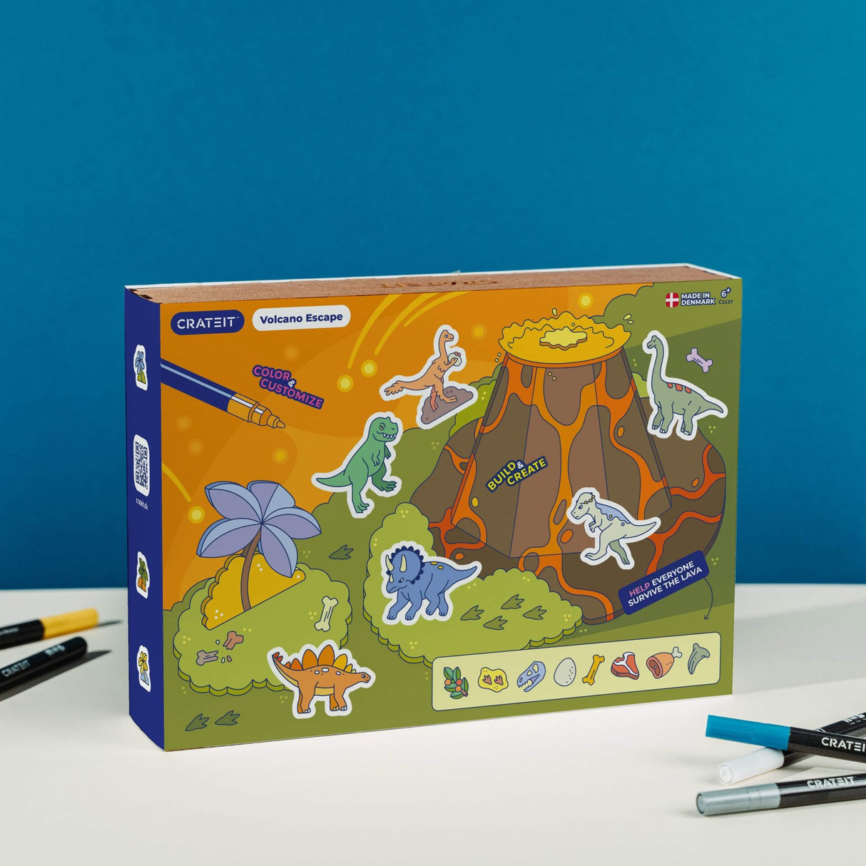 Crateit Dinosaur Wooden Legetøj Volcano Escape