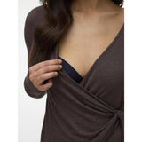 Mama;licious Chocolate Brown Melange Mlkira Tess Ls Jrs Top 2F