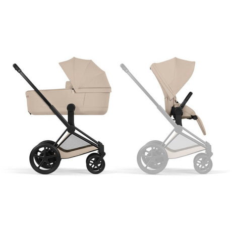 Cybex Cozy Beige/Beige Epriam Comfort Matt Black Inklusiv Foldbar Liggedel