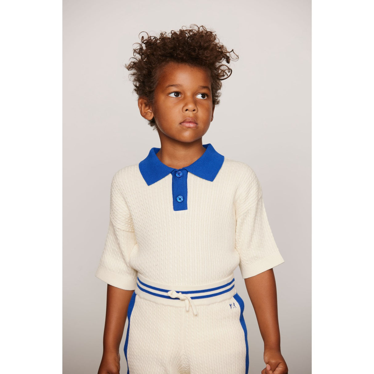 Mini Rodini Off-White Cable Strik Polo Skjorte