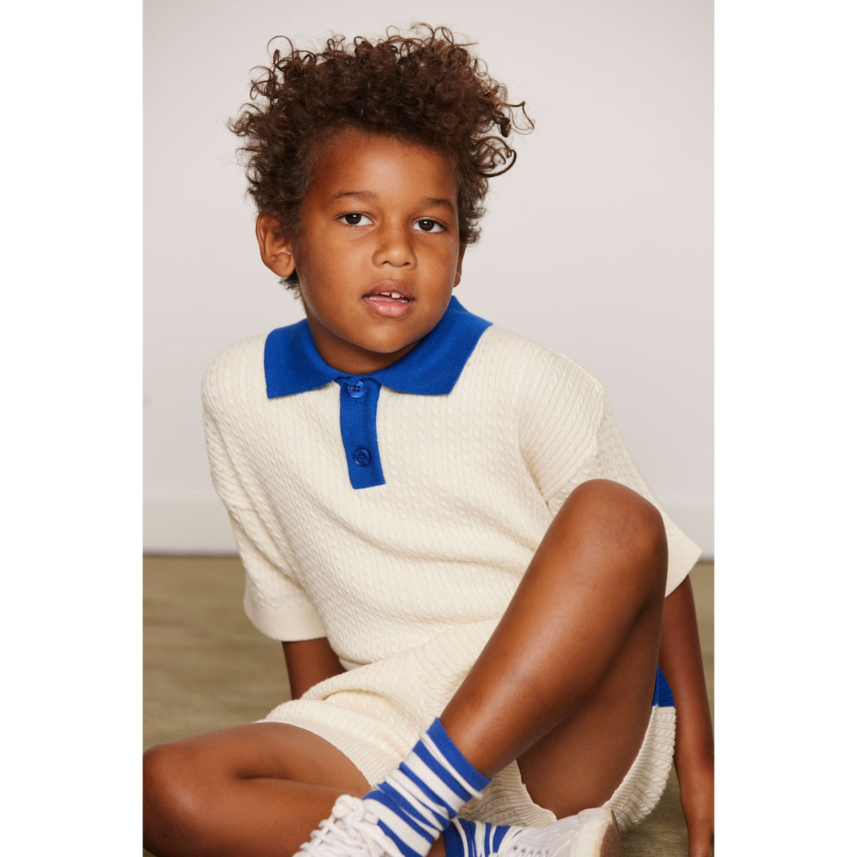 Mini Rodini Off-White Cable Strik Polo Skjorte