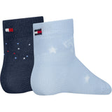 Tommy Hilfiger Light Blue Baby Strømper 2-Pak Letters
