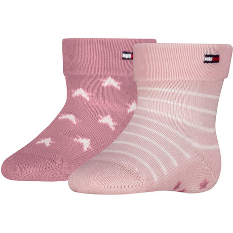 Tommy Hilfiger Light Pink Baby Strømper 2-Pak Fold Over Abs