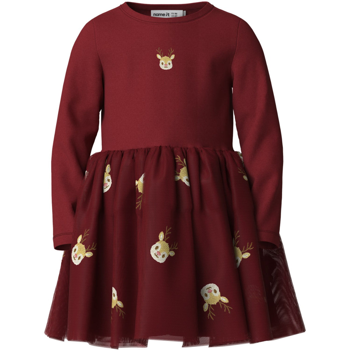 Name It Red Dahlia Reindeer Nmfveross Ls Tyl Kjole